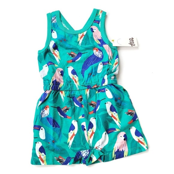 New Tea 3T Tropical Reversible Romper Bird Flock NWT Collection - Picture 1 of 5